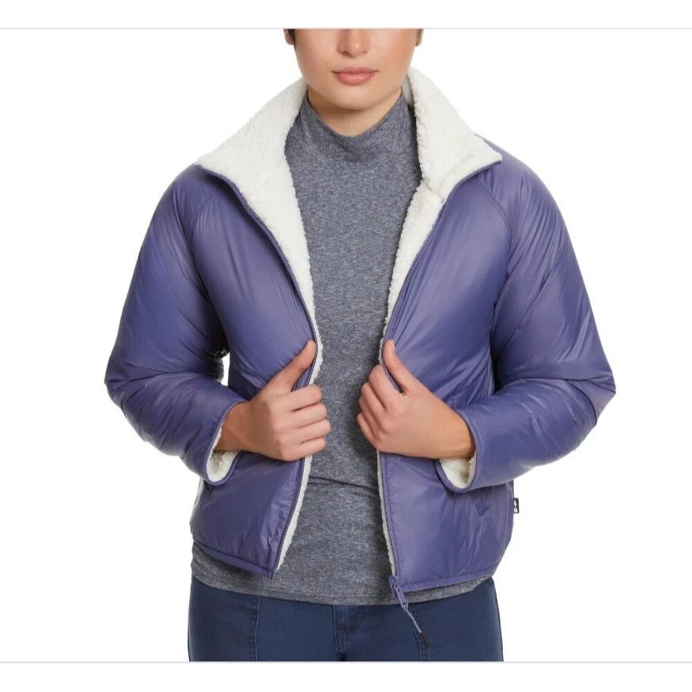 Bass Outdoor Women's Large Reversable Jacket Periwinkle And White Silky Sherpa
